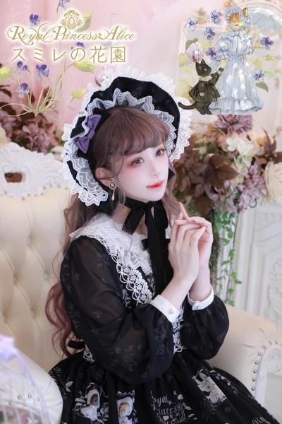 スミレの花園・tonoコラボ ボンネット(黒) 【3月中旬ー3月下旬より随時