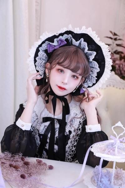 choco._.pi すのチル ボンネット スミレの花園・tonoコラボ ボンネット(黒) 【3月中旬ー3月下旬より随時