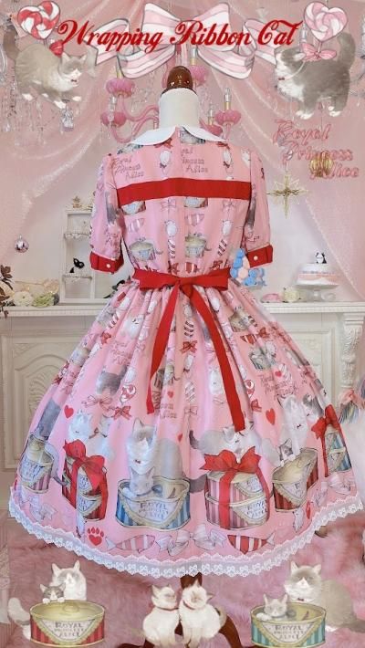 ネコのお嬢さん♡レースのドレス-ピンクのおリボン XS-Lサイズあり【DEA./ディア】ショルダーリボン/ フレア