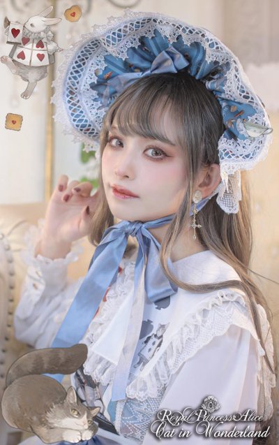 Cat in Wonderland　ねこ助コラボ　ボンネット風エリザベスカラー (青) 【1月下旬より随時発送】 - Royal Princess  Alice Official Online Shop