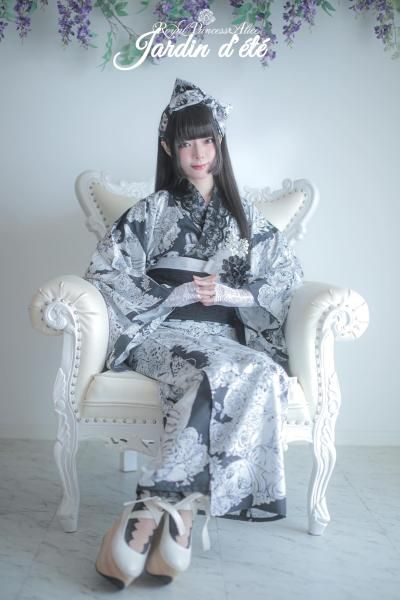 Jardin dete・夏の庭園 浴衣（黒）【即納品】 - Royal Princess