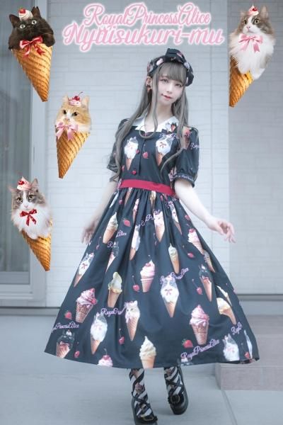 にゃいすクリーム サマー3点セット黒（ワンピース・カチューシャ