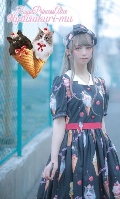 にゃいすクリーム サマー3点セット黒（ワンピース・カチューシャ