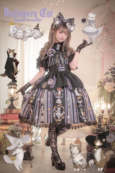 Halloween cat ねこ助コラボ ジャンパースカート（ブラック）【10月