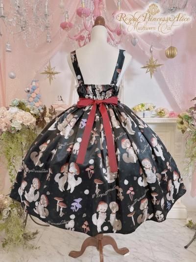 猫ときのこ柄　ジャンパースカート 猫ときのこ柄ジャンパースカート