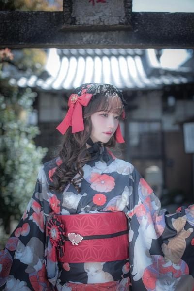 涼風金魚猫 ねこ助コラボ 浴衣（黒）【即納品】 - Royal