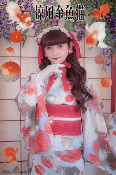  princess Alice猫柄黒白浴衣帯セット 涼風金魚猫 ねこ助コラボ 浴衣（黒）【即納品】 - Royal