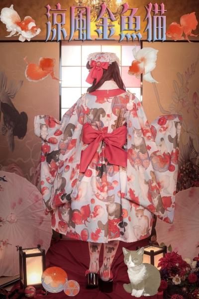 お客様専用涼風金魚猫 ねこ助コラボ 取り外し振袖単品（白）【7