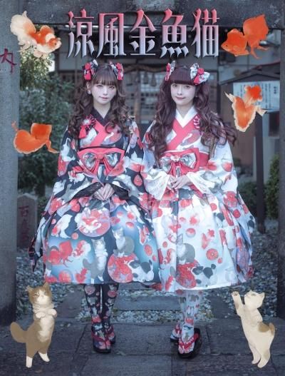 涼風金魚猫 ねこ助コラボ ドレス（白）【7月中旬より随時発送