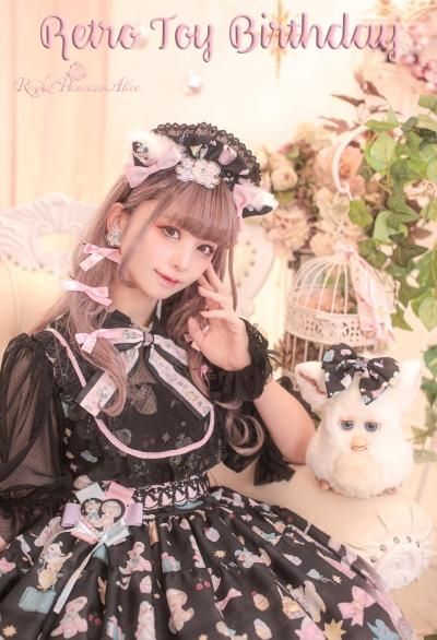レトロトイ バースデー ねこ助コラボ ワンピース(黒)【即納品 レトロトイ バースデー ねこ助コラボ ワンピース(黒)【即納品