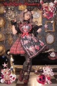 Skull Psycho Strawberry Spinコラボ ジャンパースカート（赤チェック