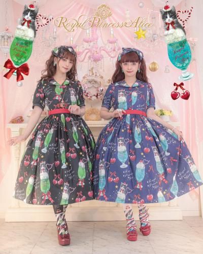 にゃいすクリームソーダ ワンピース&カチューシャセット（黒）【8-9