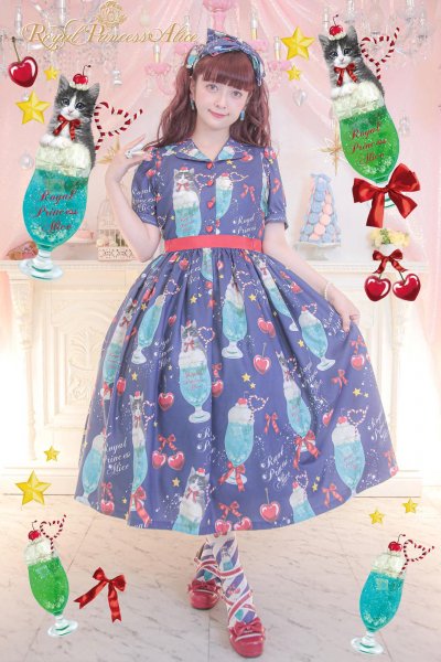 にゃいすクリームソーダ ワンピース&カチューシャセット（ネイビー）【即納品】 - Royal Princess Alice Official  Online Shop