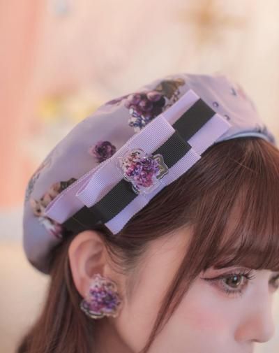 紫色リブデザインベレー帽 16色選べる】リボン付きベレー帽 | Maiden's Rêve