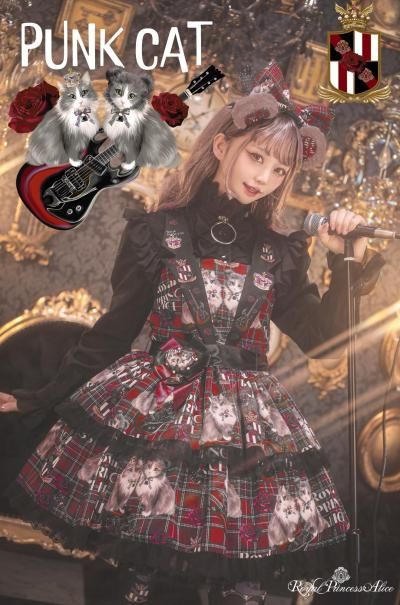 PUNK CAT ジャンパースカート ミニ丈＆ロング丈（赤チェック