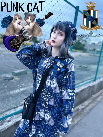 PUNK CAT ワンピースパーカー（青チェック）【即納品】 - Royal
