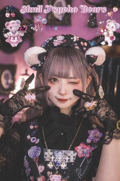 Skull Psycho bears Spinコラボ くま耳クリップ【10月頃より随時発送