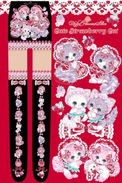 Sweet Strawberry Cat 飴ノ森ふみかコラボ・タイツ（黒）【11月頃より