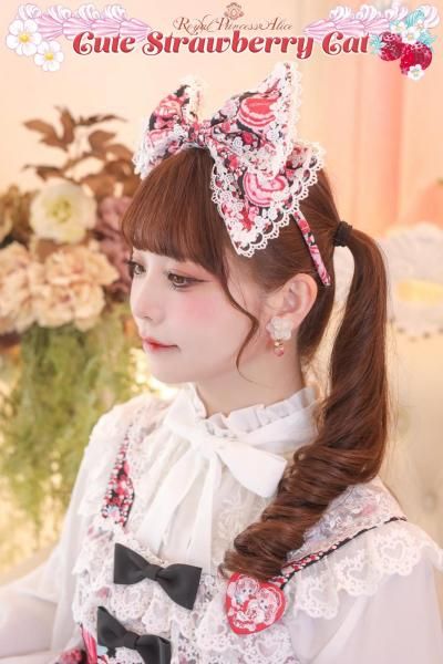 Sweet Strawberry Cat 飴ノ森ふみかコラボ・カチューシャ（黒
