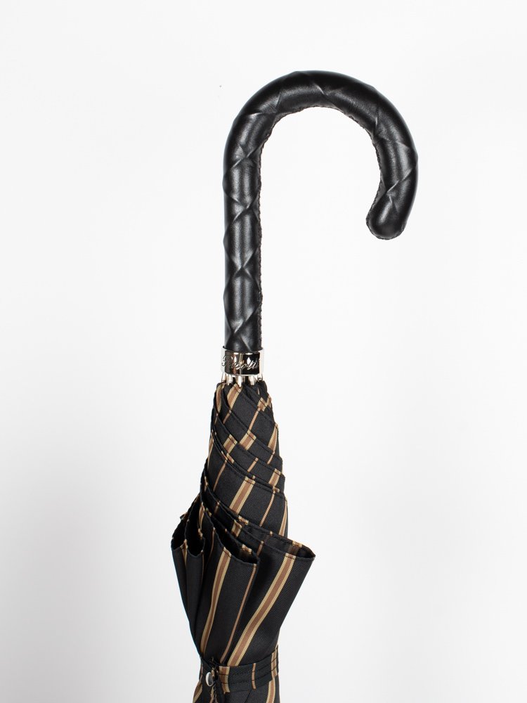 【Pasotti】パソッティBROWN STRIPE UMBRELLA WITH TWISTED LEATHER HANDLE 傘