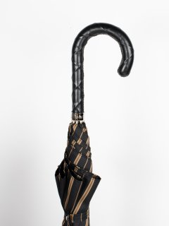【Pasotti】パソッティ BROWN STRIPE UMBRELLA WITH TWISTED LEATHER HANDLE 傘