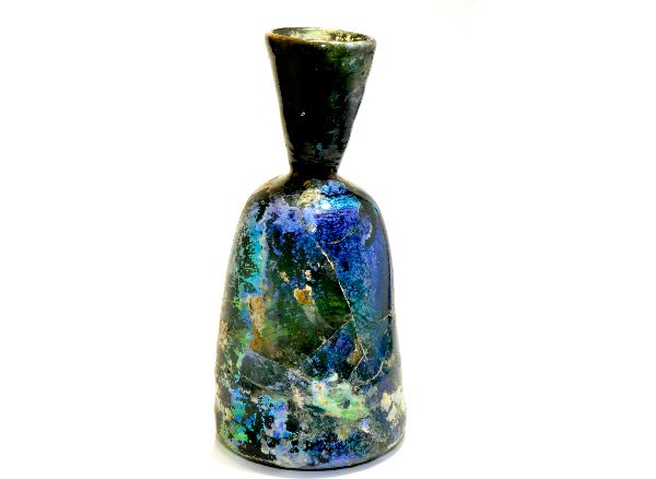 美術館級の古代ガラスのビン!!<BR>奇跡の銀化現象!!ローマングラスボトル<br>アフガニスタン産