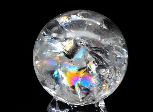 原石<br>美しすぎるレインボーレムリアン水晶・スフィア(丸玉)直径約46mm<br>ブラジル・ミナスジェライス州産