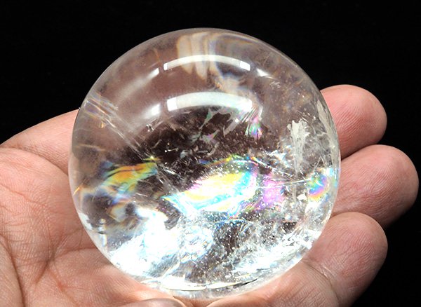 原石<br>美しすぎるレインボーレムリアン水晶・スフィア(丸玉)直径約51mm<br>ブラジル・ミナスジェライス州産