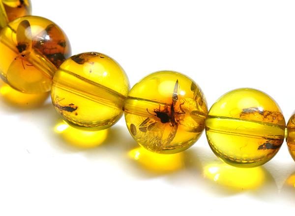 虫入り琥珀のブレスレット　アンバー ☆一点物☆【ブレスレット】虫入り琥珀 (アンバー) No.04 (約16